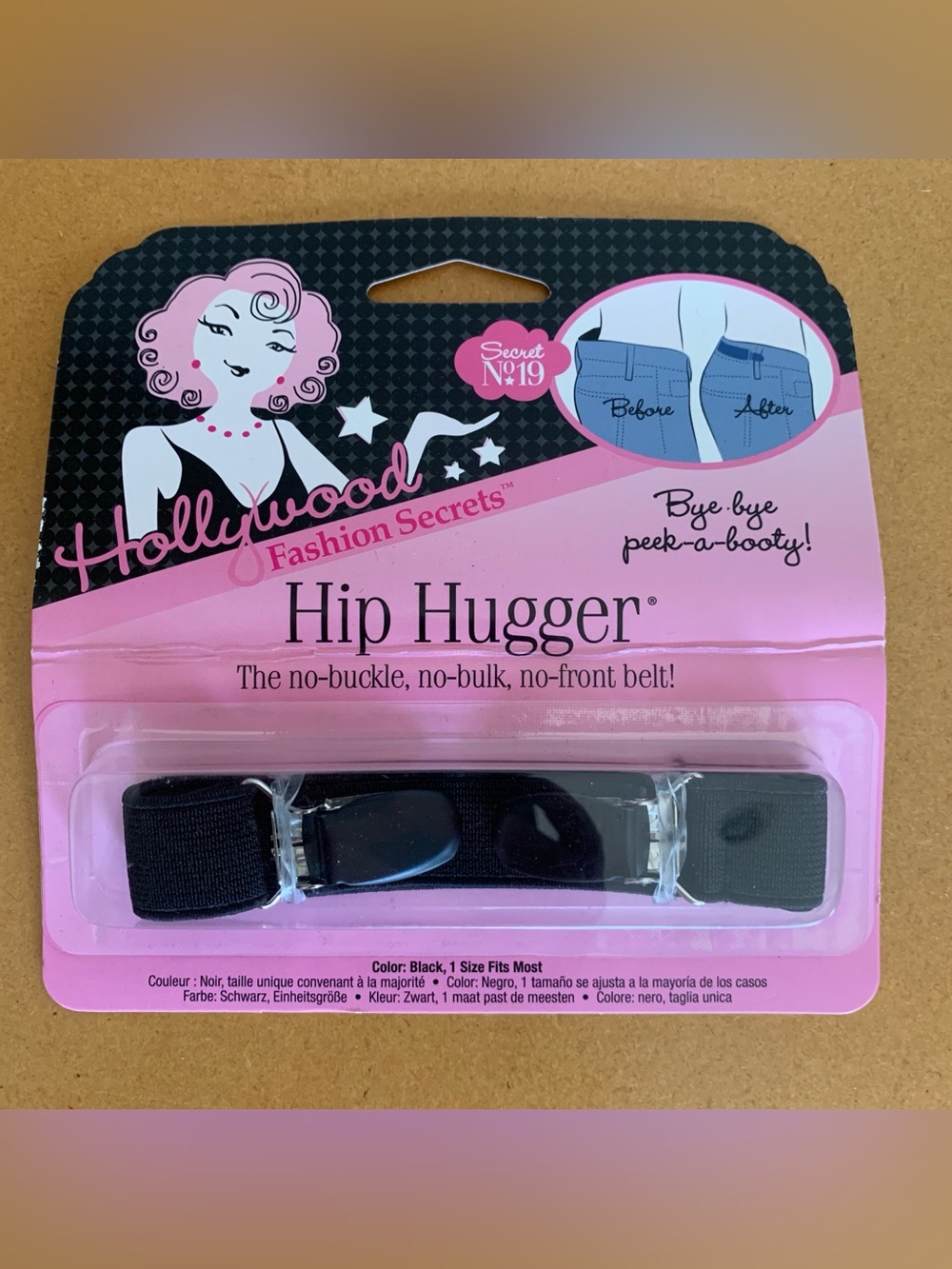 NEW Hollywood Fashion Secrets Hip Hugger No-Buckle No-Front Belt Black Fits 2-16